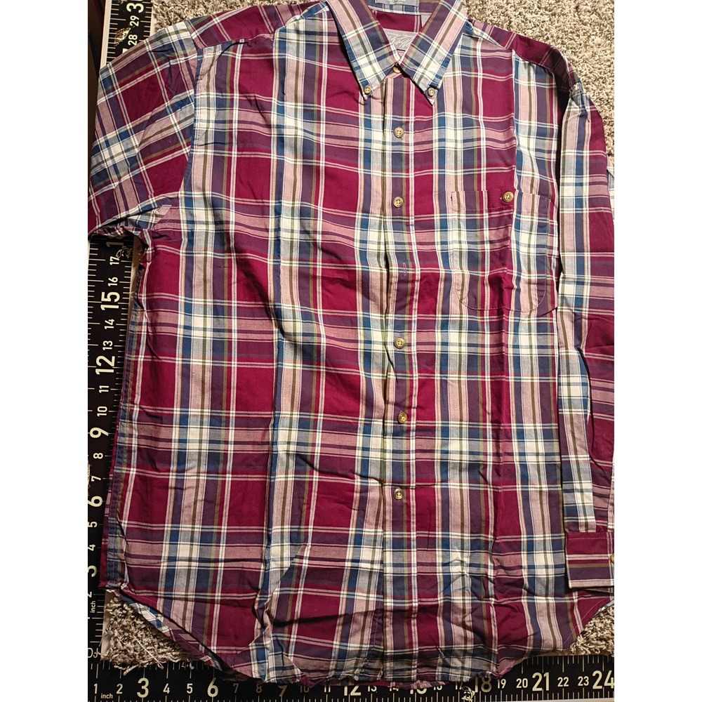 The Kensington Collection Mens Plaid Button Down Shirt Burgundy Blue L